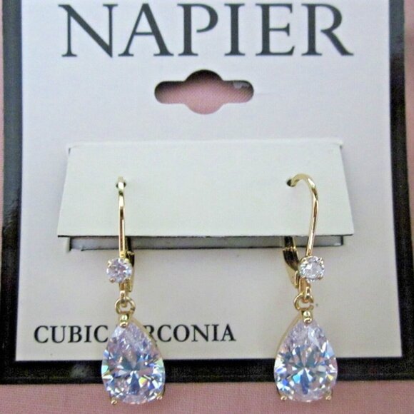 Napier Jewelry - NAPIER Glamorous Gold Round & Teardrop Clear CZ Stone Drop Earrings**NEW!